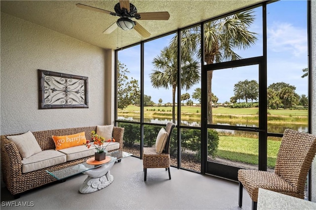 10260 Heritage Bay Blvd Unit 3515, Naples, FL 34120 - sunroom / solarium featuring healthy amount of natural light, ceiling fan, and a water view