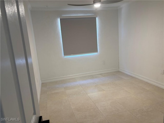 1185 Cherrystone Ct Unit A, Naples, FL 34102 - empty room featuring ornamental molding, a ceiling fan, baseboards, and light tile patterned floors