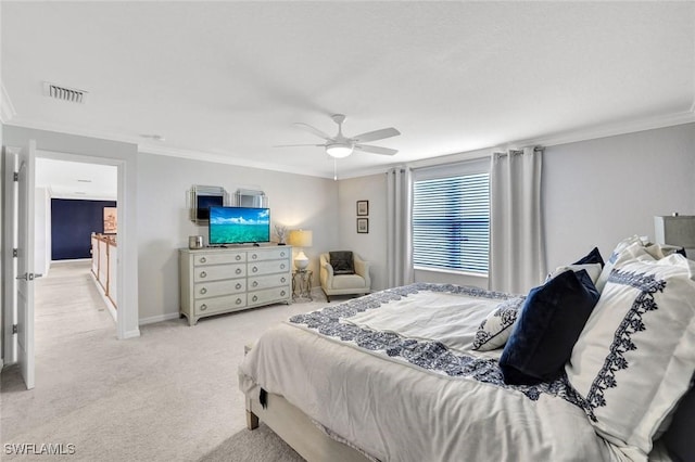 2369 Tangerine Ln, Naples, FL 34120 - carpeted bedroom featuring crown molding, a ceiling fan, and baseboards