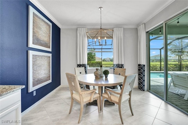 2369 Tangerine Ln, Naples, FL 34120 - dining area with healthy amount of natural light, crown molding, and light tile patterned flooring