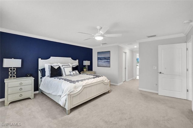 2369 Tangerine Ln, Naples, FL 34120 - bedroom with baseboards, ornamental molding, carpet floors, and a ceiling fan