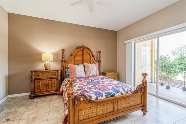6461 Aragon Way Unit 102, Fort Myers, FL 33966 - bedroom with access to outside, multiple windows, baseboards, and a ceiling fan
