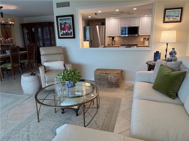 2880 Gulf Shore Blvd N Unit 404, Naples, FL 34103 - living room featuring light tile patterned flooring, recessed lighting, and a ceiling fan