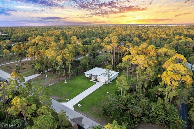 aerial view of property's location with a forest