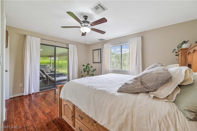 27006 Elaine Dr, Bonita Springs, FL 34135 - bedroom with access to exterior, dark wood-type flooring, and ceiling fan