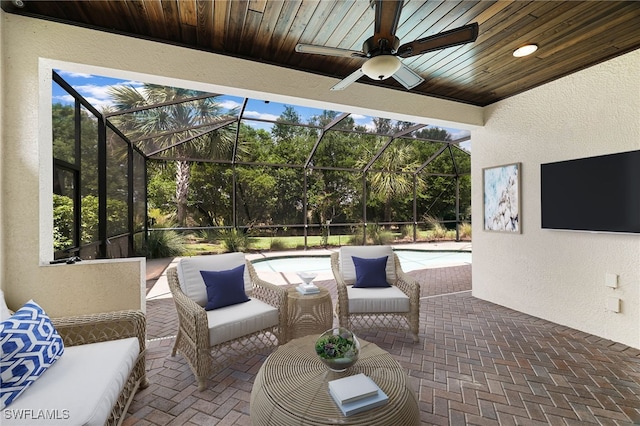 11810 Timbermarsh Ct, Fort Myers, FL 33913 - view of patio / terrace with ceiling fan, an outdoor pool, and a lanai