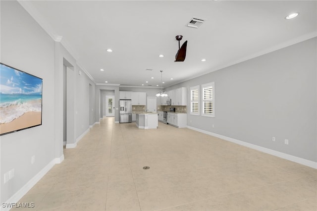11810 Timbermarsh Ct, Fort Myers, FL 33913 - unfurnished living room featuring light tile patterned flooring, crown molding, recessed lighting, and baseboards