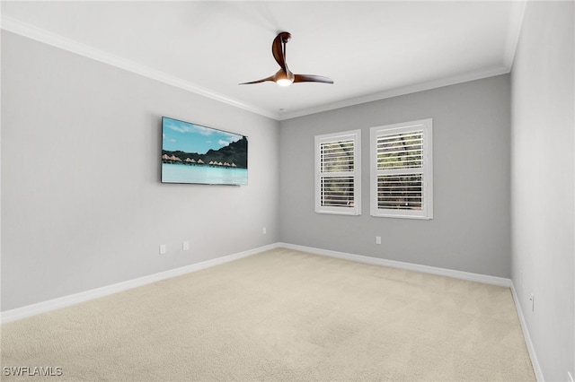 11810 Timbermarsh Ct, Fort Myers, FL 33913 - spare room with ornamental molding, a ceiling fan, light carpet, and baseboards