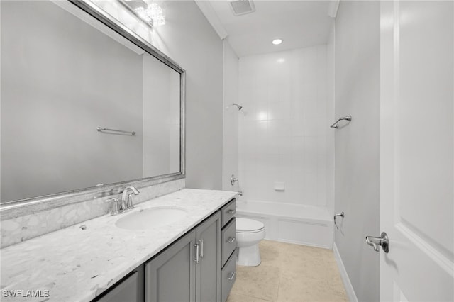 11810 Timbermarsh Ct, Fort Myers, FL 33913 - bathroom featuring vanity, toilet, tile patterned flooring, shower / washtub combination, and recessed lighting