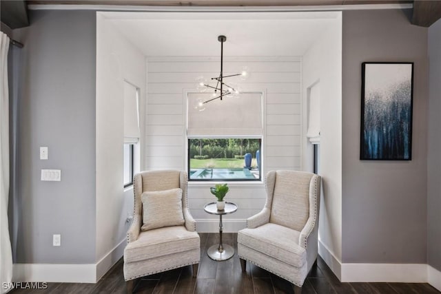 15392 Old Pine Ct, Fort Myers, FL 33912 - sitting room featuring baseboards, a chandelier, and dark wood-style flooring