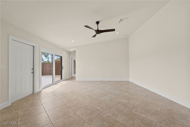 17307 Timber Oak Ln, Fort Myers, FL 33908 - spare room featuring a ceiling fan, light tile patterned floors, baseboards, recessed lighting, and vaulted ceiling
