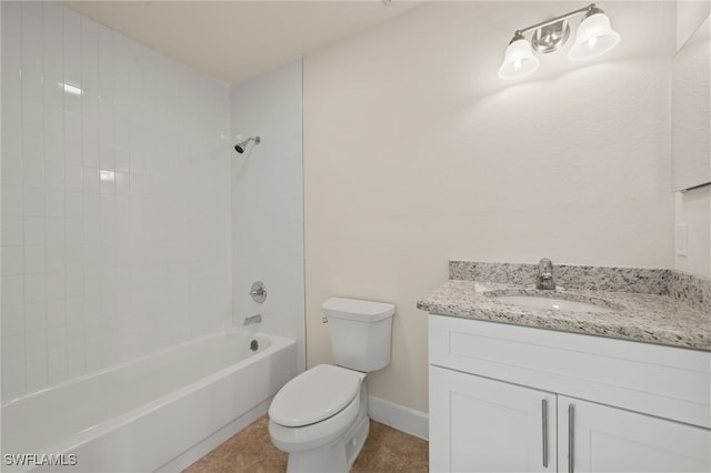 17307 Timber Oak Ln, Fort Myers, FL 33908 - bathroom with toilet, vanity, shower / washtub combination, tile patterned flooring, and baseboards