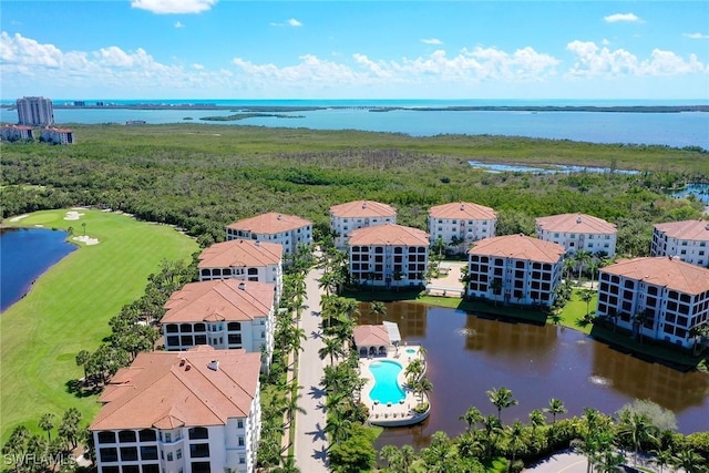 4750 Via Del Corso Ln Unit 201, Bonita Springs, FL 34134 - aerial view of a nearby body of water, a local golf course, apartment complex / building, and a pool area