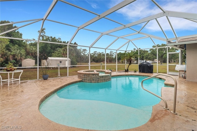 940 Golden Gate Blvd W, Naples, FL 34120 - view of pool with a patio, a storage unit, a lawn, and a pool with connected hot tub