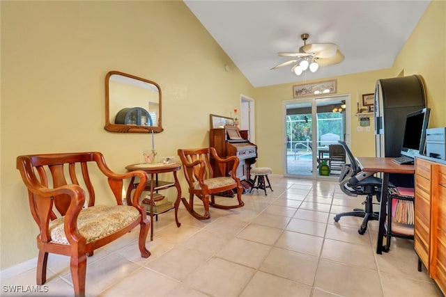 940 Golden Gate Blvd W, Naples, FL 34120 - office with a ceiling fan, light tile patterned floors, lofted ceiling, and baseboards
