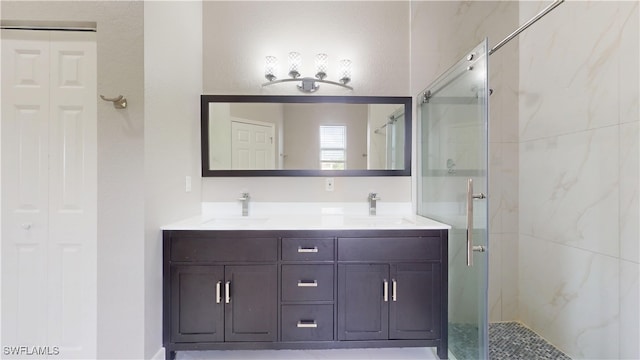2505 4th St SW, Lehigh Acres, FL 33976 - full bathroom featuring a shower stall and double vanity