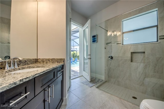 3726 Ceitus Pkwy, Cape Coral, FL 33991 - full bathroom with vanity, walk in shower, toilet, and tile patterned floors