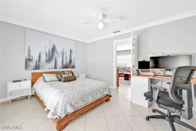 5397 25th Ave SW, Naples, FL 34116 - bedroom featuring crown molding, a desk, light tile patterned floors, and baseboards