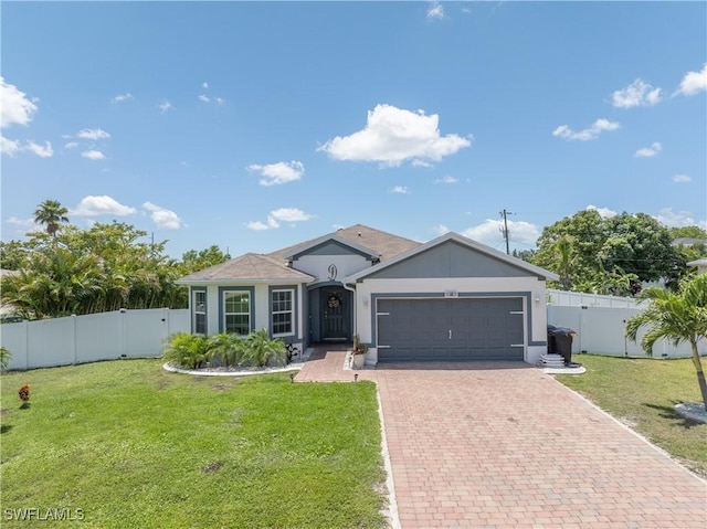 18 SW 19th Ter, Cape Coral, FL 33991 - single story home with a gate, an attached garage, decorative driveway, and stucco siding