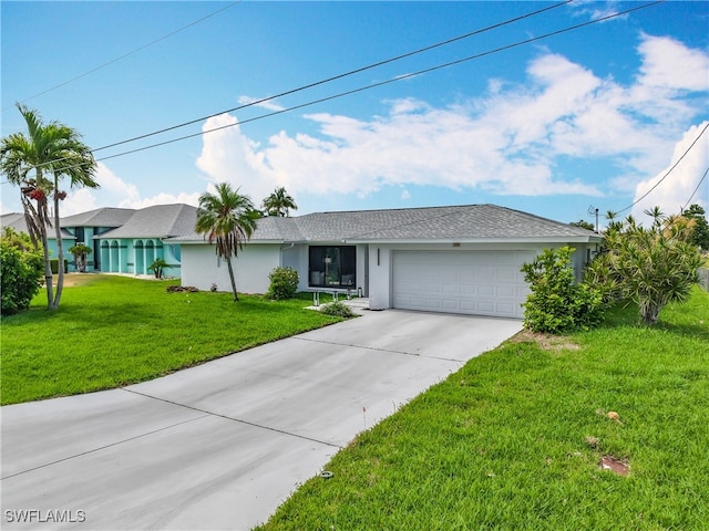 125 SE 41st Ter, Cape Coral, FL 33904 - ranch-style house featuring driveway, a garage, stucco siding, and a front lawn