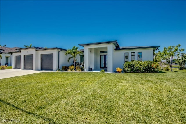 3621 NW 14th St, Cape Coral, FL 33993 - view of front of property with stucco siding, a garage, concrete driveway, and a front yard
