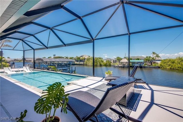 3621 NW 14th St, Cape Coral, FL 33993 - swimming pool with a patio area, a water view, and glass enclosure