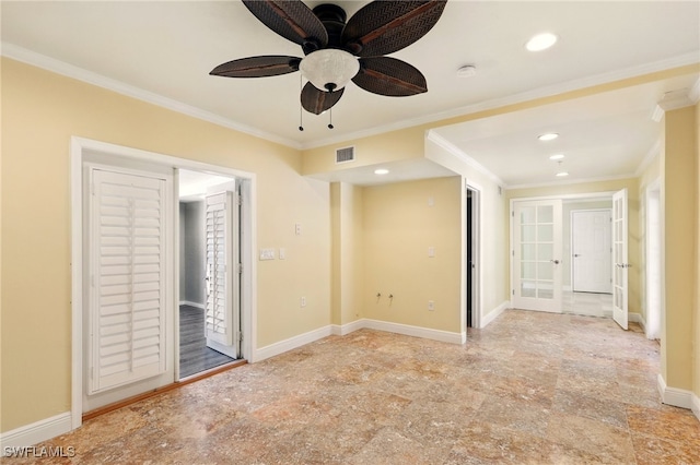 5697 Bay Point Rd, Bokeelia, FL 33922 - unfurnished bedroom featuring ornamental molding, recessed lighting, french doors, baseboards, and access to outside