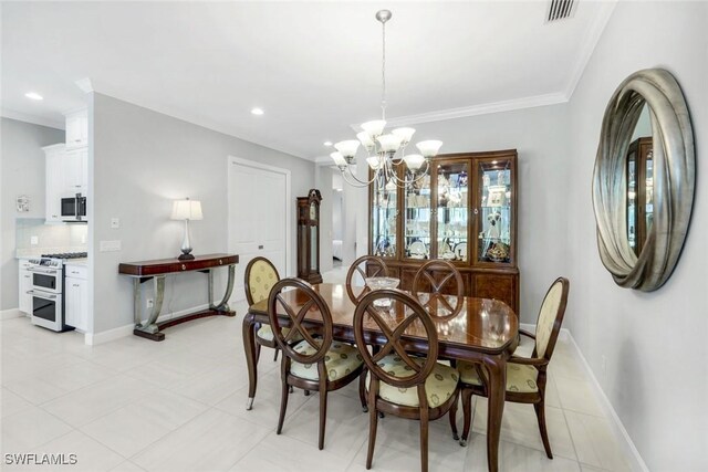 8396 Promoso Ct, Naples, FL 34114 - dining area with a chandelier, baseboards, light tile patterned floors, crown molding, and recessed lighting