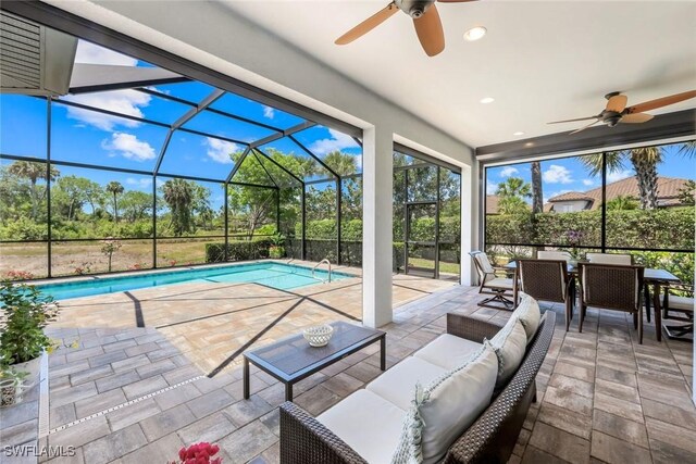 8396 Promoso Ct, Naples, FL 34114 - view of patio / terrace with ceiling fan, outdoor lounge area, outdoor dining space, and an outdoor pool