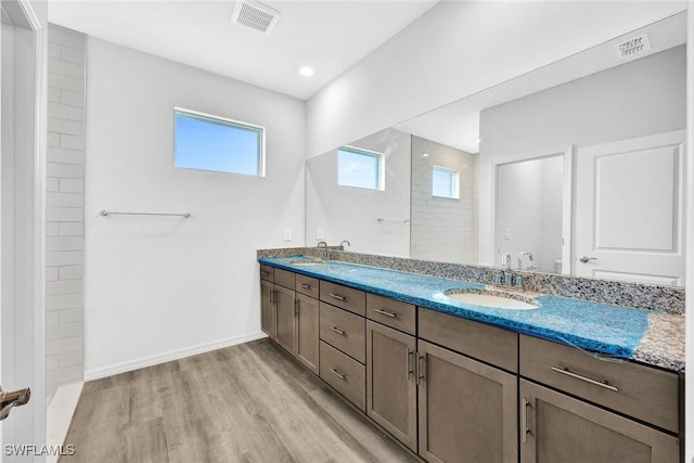1414 NE 6th Ave, Cape Coral, FL 33909 - full bathroom with wood finished floors, double vanity, and baseboards