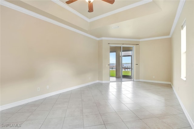 6140 River Shore Ct, North Fort Myers, FL 33917 - unfurnished room featuring ceiling fan, light tile patterned flooring, baseboards, and crown molding
