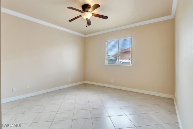 6140 River Shore Ct, North Fort Myers, FL 33917 - empty room with crown molding, a ceiling fan, light tile patterned floors, and baseboards