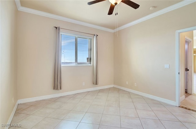 6140 River Shore Ct, North Fort Myers, FL 33917 - unfurnished room featuring ceiling fan, crown molding, light tile patterned floors, a smoke detector, and baseboards