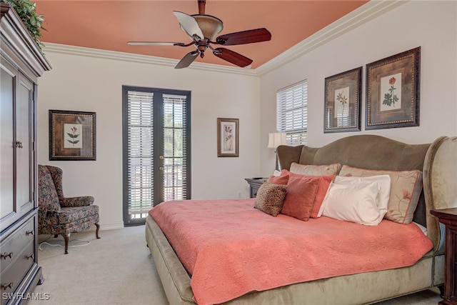 8163 Bibiana Way Unit 301, Fort Myers, FL 33912 - bedroom with light colored carpet, crown molding, multiple windows, and ceiling fan