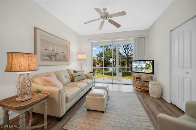 600 Diamond Cir Unit 607, Naples, FL 34110 - living room with wood finished floors and ceiling fan