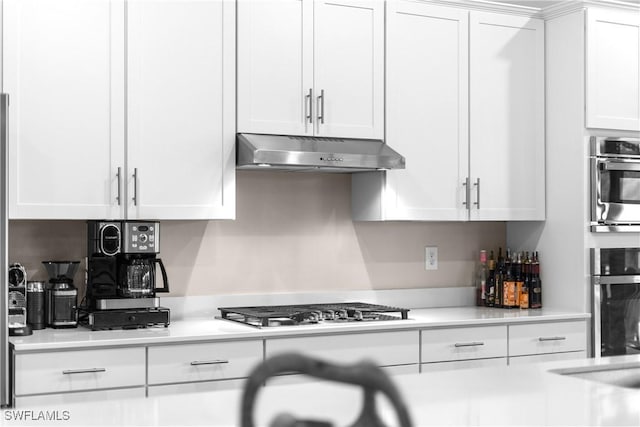 20467 Napa Loop, Estero, FL 33928 - kitchen with under cabinet range hood, stainless steel appliances, white cabinets, and light countertops