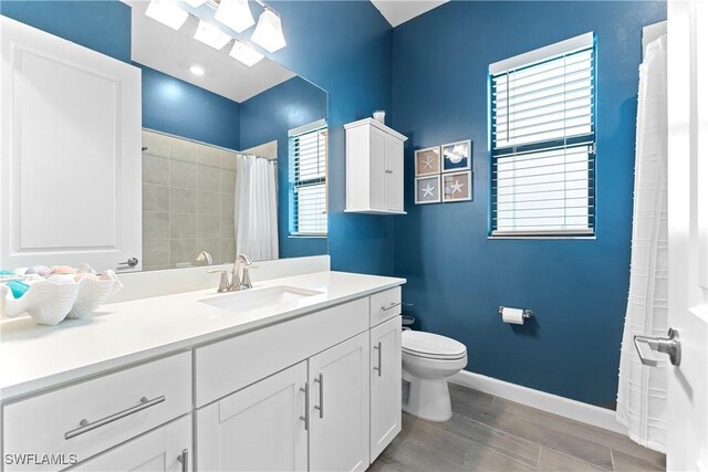 20467 Napa Loop, Estero, FL 33928 - full bath featuring baseboards, wood finished floors, vanity, toilet, and curtained shower