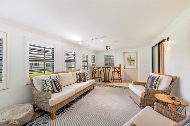 3586 Santiago Way, Naples, FL 34105 - living room featuring crown molding and rail lighting