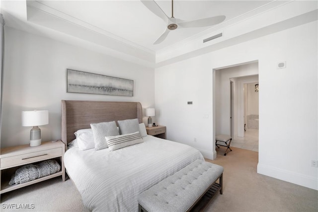 875 6th Ave S Unit 304, Naples, FL 34102 - bedroom with carpet floors, a raised ceiling, crown molding, baseboards, and ceiling fan