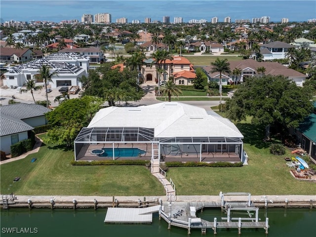 561 Conover Ct, Marco Island, FL 34145 - aerial perspective of suburban area featuring a large body of water and skyline
