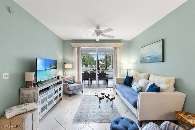 8161 Twelve Oaks Cir Unit 512, Naples, FL 34113 - living room featuring light tile patterned floors and ceiling fan