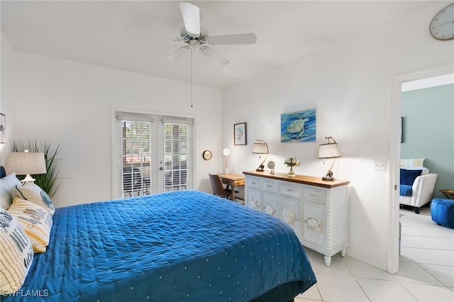 8161 Twelve Oaks Cir Unit 512, Naples, FL 34113 - bedroom featuring access to exterior, light tile patterned floors, ceiling fan, and french doors