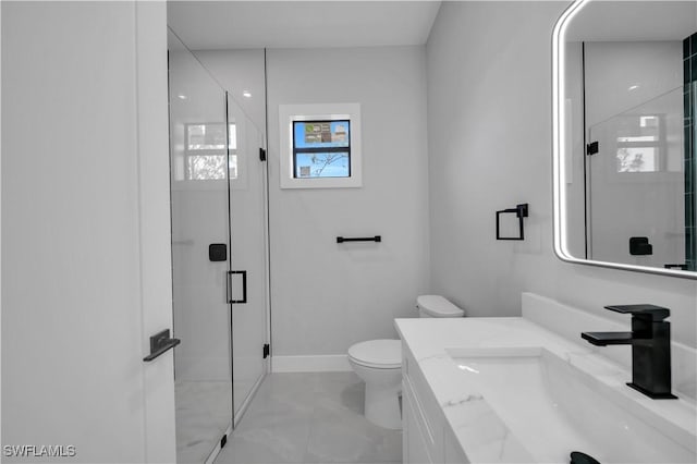 1116 Nimitz Blvd, Lehigh Acres, FL 33974 - full bathroom with toilet, a stall shower, vanity, and marble finish floors