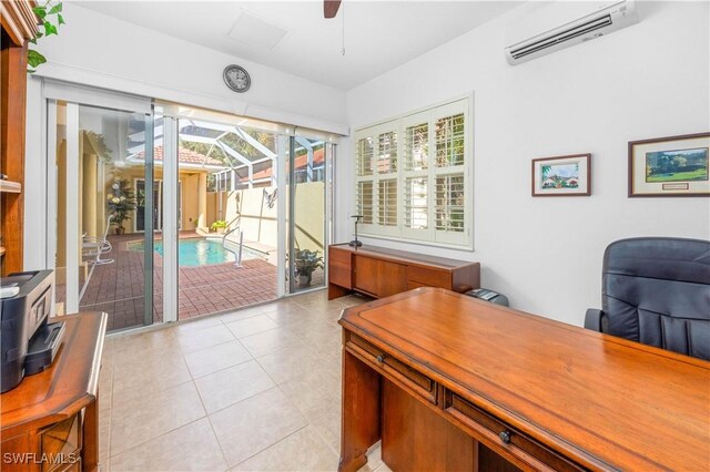 5592 Kensington Loop, Fort Myers, FL 33912 - office featuring a wall unit AC, ceiling fan, a sunroom, and light tile patterned flooring