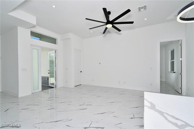 3808 2nd St W, Lehigh Acres, FL 33971 - unfurnished room featuring recessed lighting, ceiling fan, baseboards, and marble finish floors