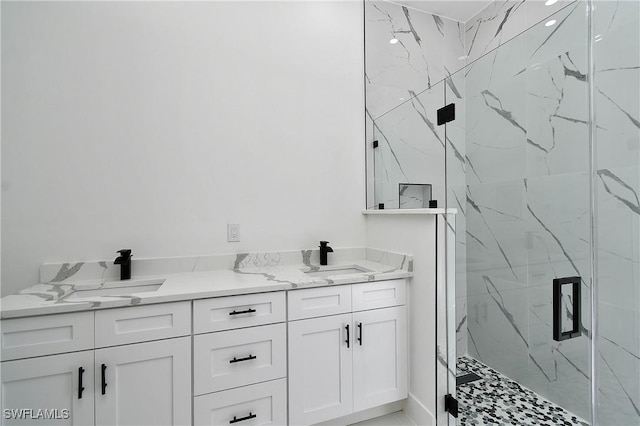 3808 2nd St W, Lehigh Acres, FL 33971 - full bath with a marble finish shower and double vanity