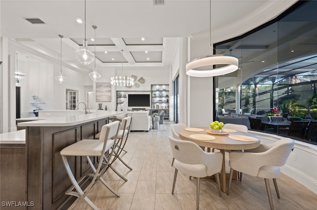4249 Deephaven Ln, Naples, FL 34119 - dining room with coffered ceiling, beam ceiling, and recessed lighting