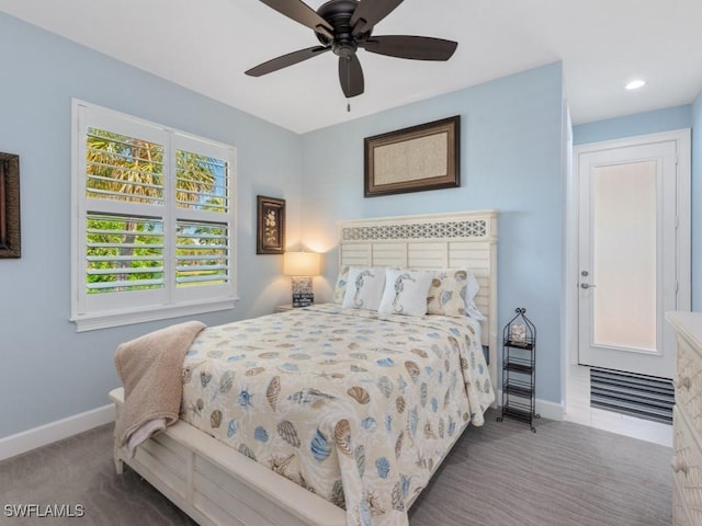 811 Manor Ter, Marco Island, FL 34145 - carpeted bedroom with baseboards, a ceiling fan, and recessed lighting