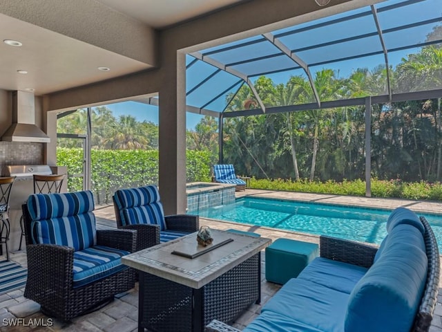 811 Manor Ter, Marco Island, FL 34145 - swimming pool with an in-ground hot tub, a patio area, and outdoor lounge area