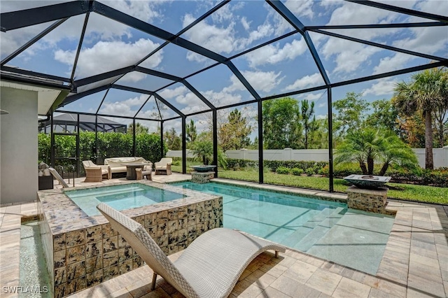 9292 Cayman Dr, Naples, FL 34114 - view of swimming pool featuring a patio, an in-ground hot tub, and glass enclosure